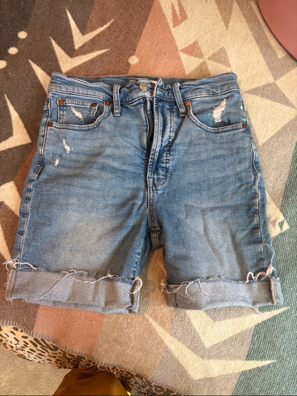 Madewell Light Blue Distressed Rolled Hem Jean Shorts